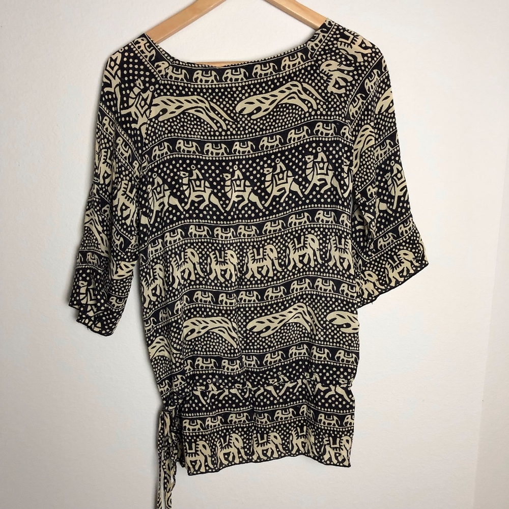 Tolani Elephant Print Silk Top